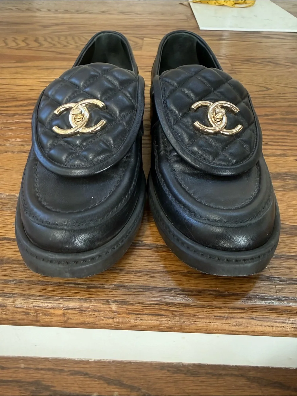 CHANEL Quilted Lambskin Moccasins Loafers Size 37